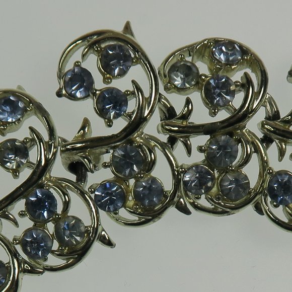 Fine Vintage Coro Blue Rhinestone Leaf Vine Bracelet - Picture 2 of 8